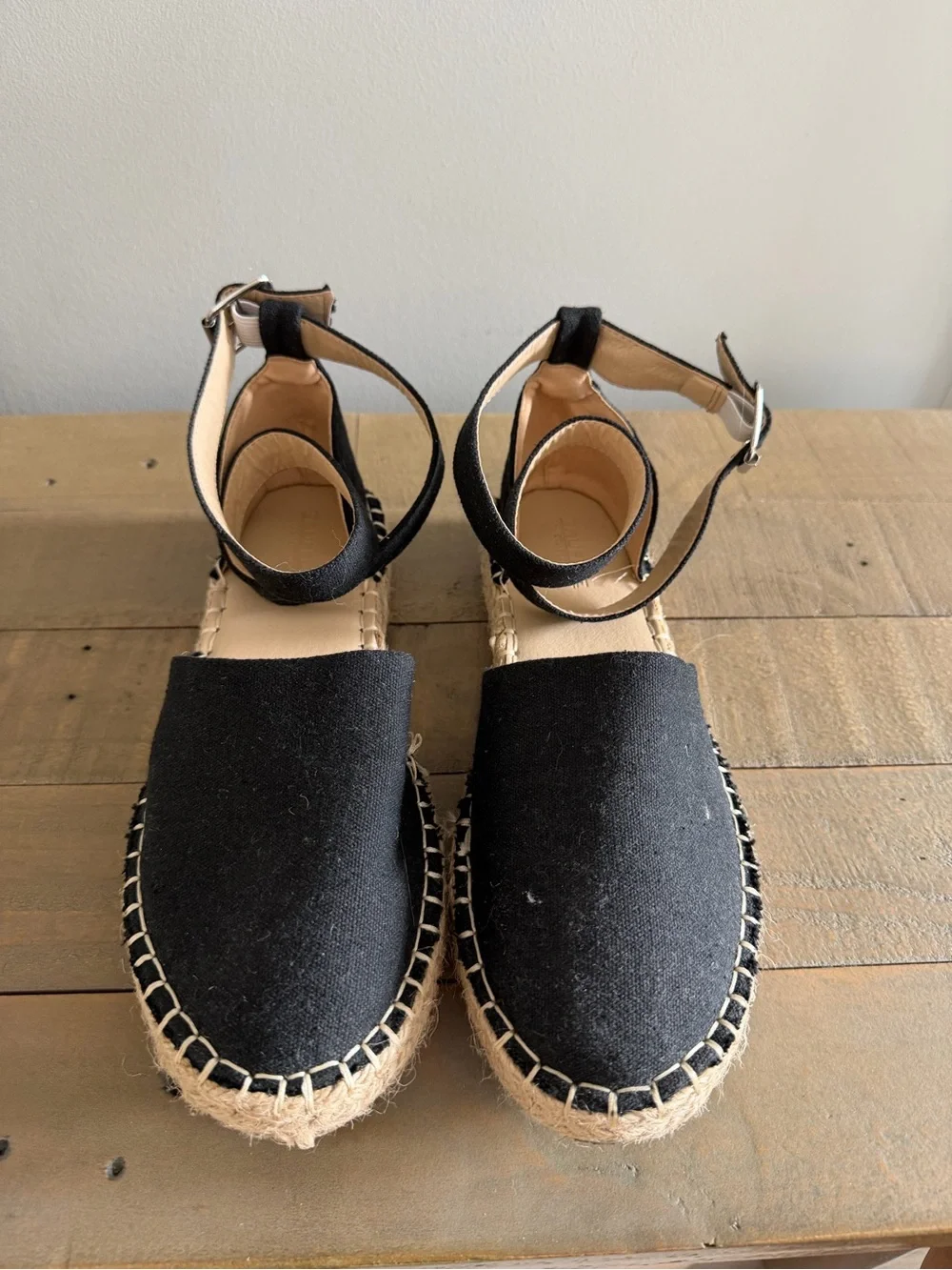 Black Ankle-Strap Espadrille Flats